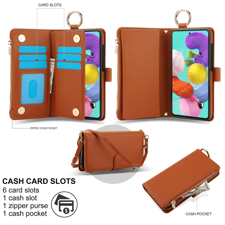 For Samsung Galaxy A71 4G Crossbody Ring Multifunctional Wallet Leather Phone Case