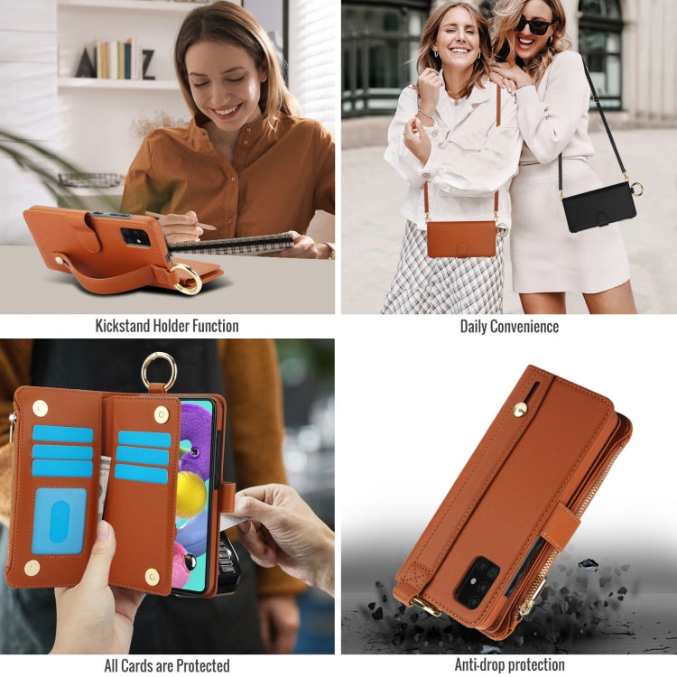 For Samsung Galaxy A71 4G Crossbody Ring Multifunctional Wallet Leather Phone Case
