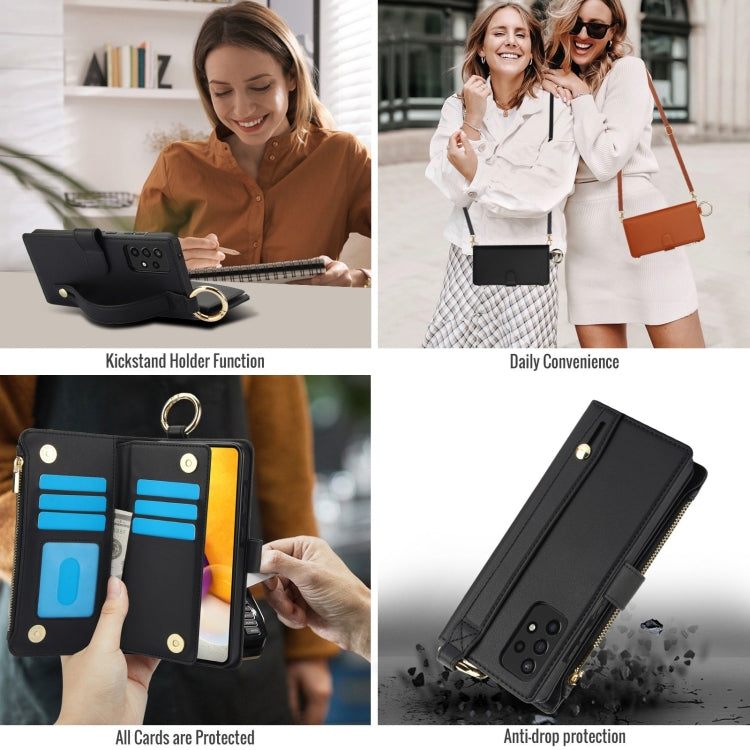 For Samsung Galaxy A72 4G / 5G Crossbody Ring Multifunctional Wallet Leather Phone Case