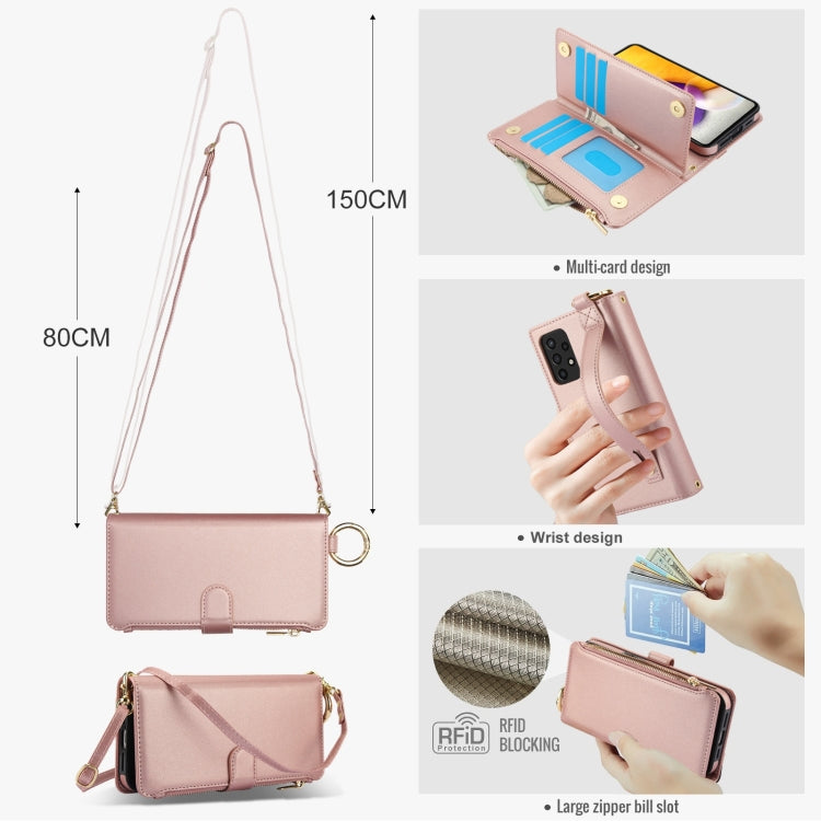 For Samsung Galaxy A72 4G / 5G Crossbody Ring Multifunctional Wallet Leather Phone Case