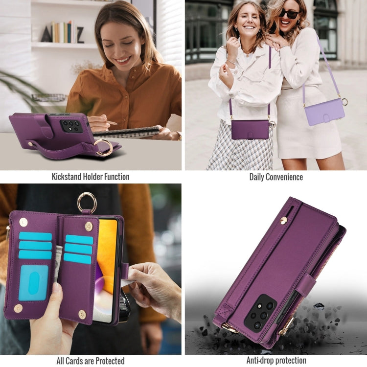 For Samsung Galaxy A72 4G / 5G Crossbody Ring Multifunctional Wallet Leather Phone Case