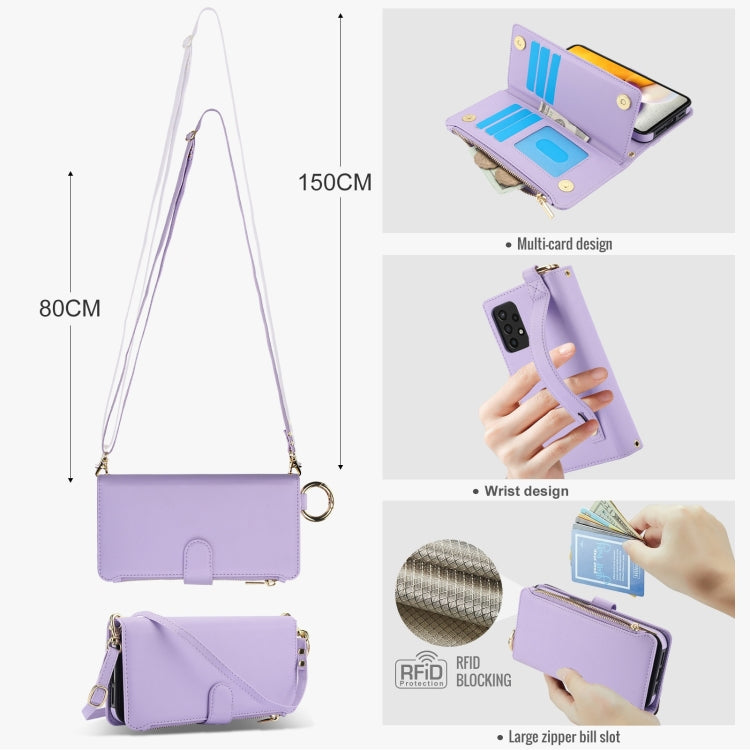 For Samsung Galaxy A72 4G / 5G Crossbody Ring Multifunctional Wallet Leather Phone Case