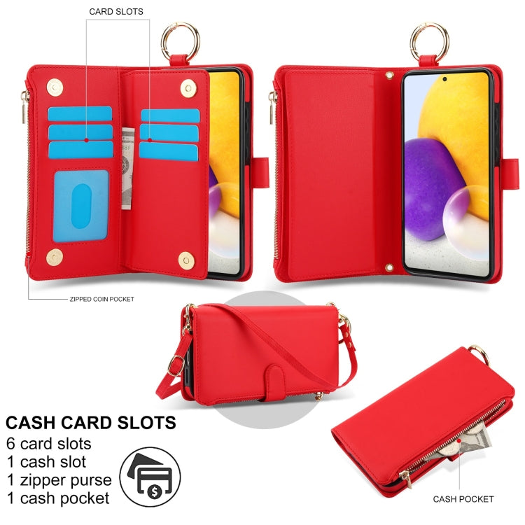 For Samsung Galaxy A52 4G / 5G Crossbody Ring Multifunctional Wallet Leather Phone Case