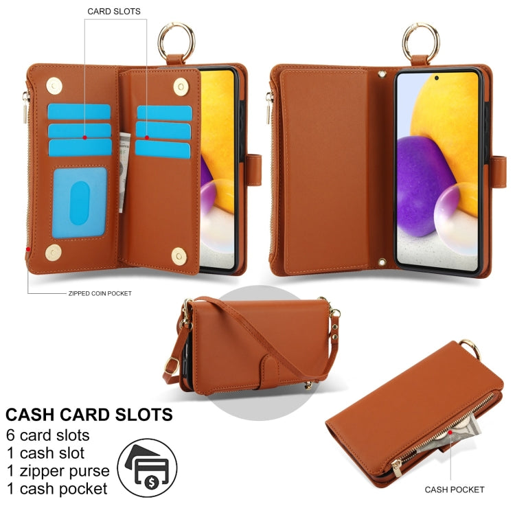 For Samsung Galaxy A52 4G / 5G Crossbody Ring Multifunctional Wallet Leather Phone Case