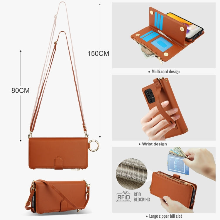 For Samsung Galaxy A52 4G / 5G Crossbody Ring Multifunctional Wallet Leather Phone Case