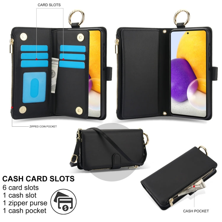 For Samsung Galaxy A73 4G / 5G Crossbody Ring Multifunctional Wallet Leather Phone Case
