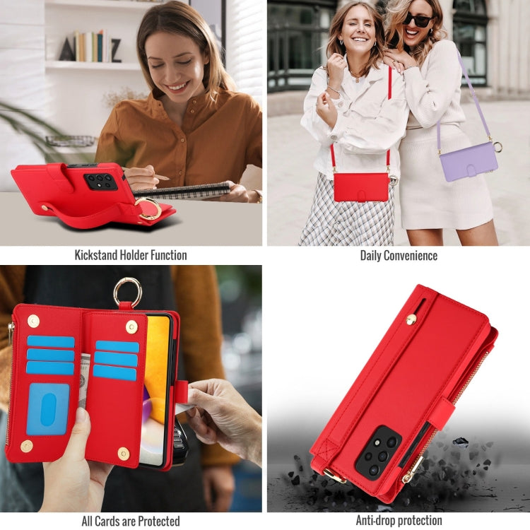 For Samsung Galaxy A73 4G / 5G Crossbody Ring Multifunctional Wallet Leather Phone Case