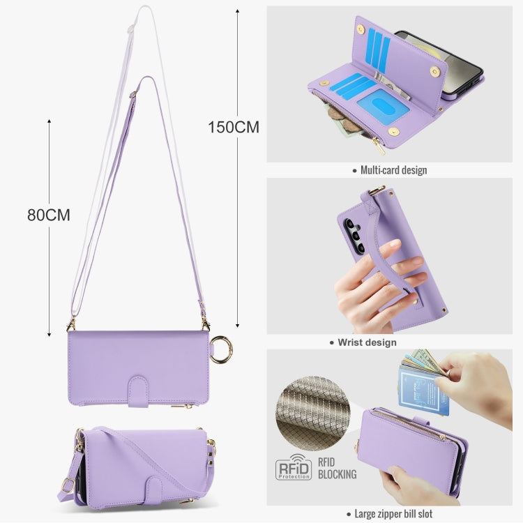 For Samsung Galaxy A55 5G Crossbody Ring Multifunctional Wallet Leather Phone Case
