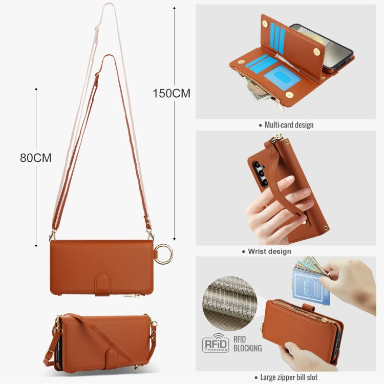 For Samsung Galaxy A55 5G Crossbody Ring Multifunctional Wallet Leather Phone Case