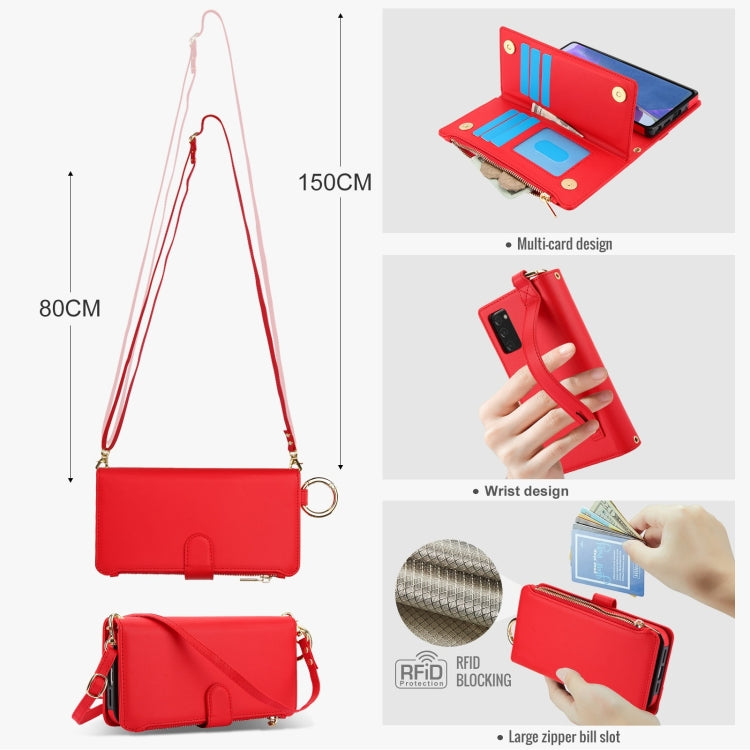 For Samsung Galaxy Note20 Crossbody Ring Multifunctional Wallet Leather Phone Case