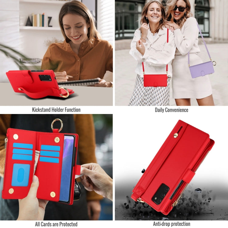 For Samsung Galaxy Note20 Crossbody Ring Multifunctional Wallet Leather Phone Case
