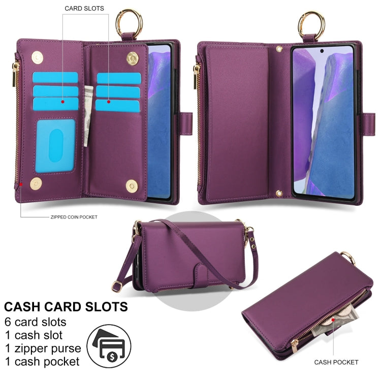 For Samsung Galaxy Note20 Crossbody Ring Multifunctional Wallet Leather Phone Case