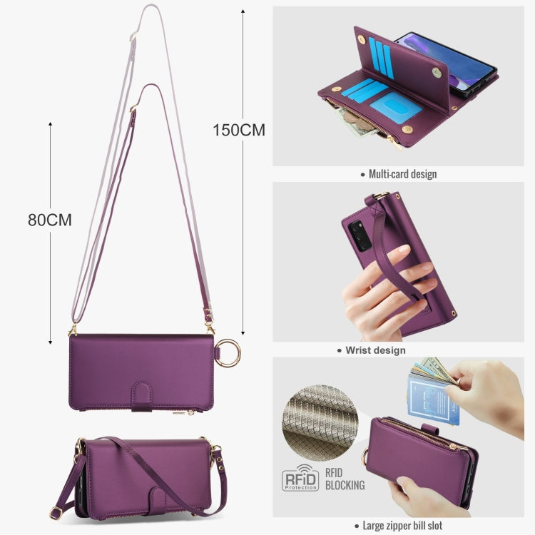 For Samsung Galaxy Note20 Crossbody Ring Multifunctional Wallet Leather Phone Case