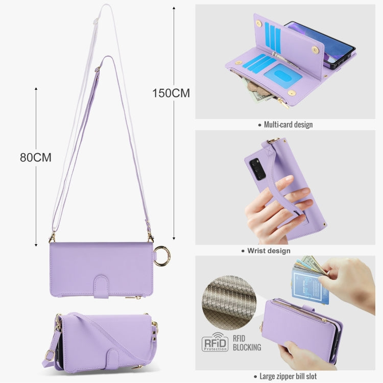 For Samsung Galaxy Note20 Crossbody Ring Multifunctional Wallet Leather Phone Case