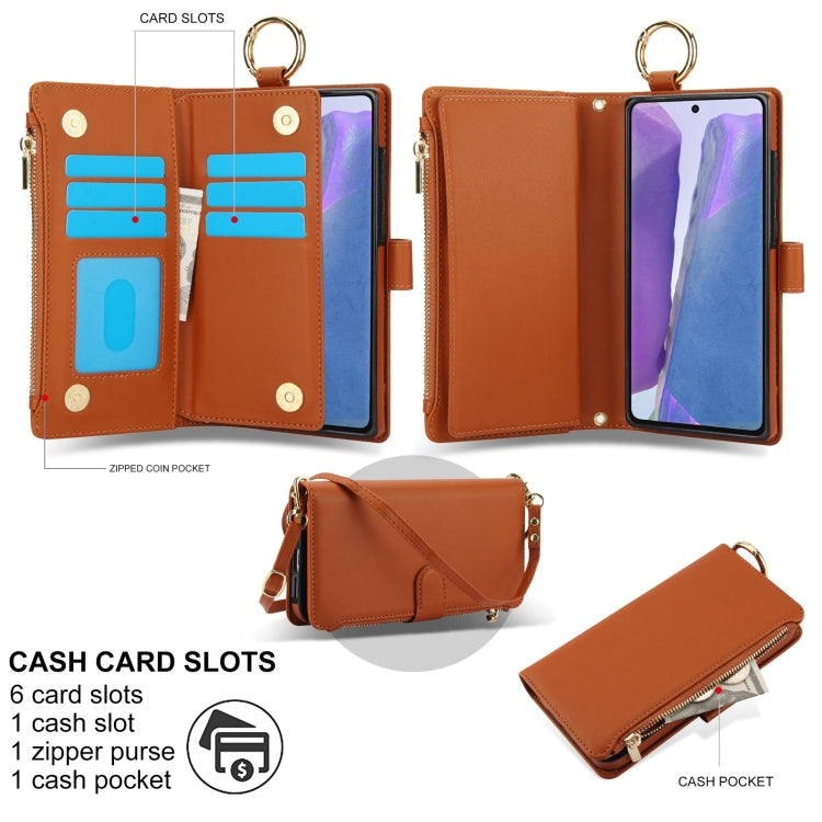 For Samsung Galaxy Note20 Crossbody Ring Multifunctional Wallet Leather Phone Case