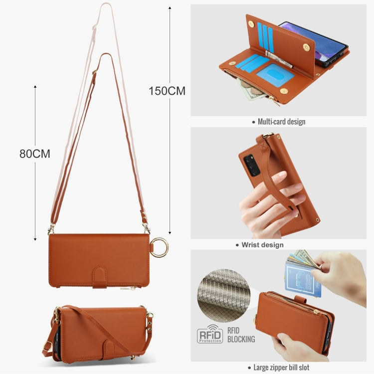 For Samsung Galaxy Note20 Crossbody Ring Multifunctional Wallet Leather Phone Case