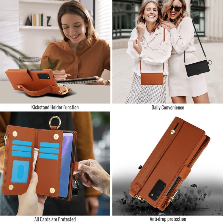 For Samsung Galaxy Note20 Crossbody Ring Multifunctional Wallet Leather Phone Case