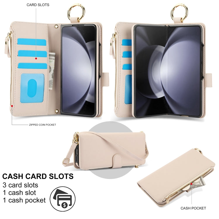 For Samsung Galaxy Z Fold6 Crossbody Ring Multifunctional Wallet Fold Leather Phone Case