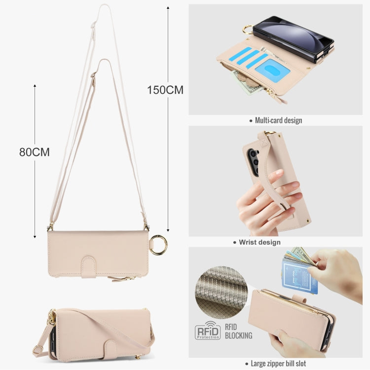 For Samsung Galaxy Z Fold6 Crossbody Ring Multifunctional Wallet Fold Leather Phone Case