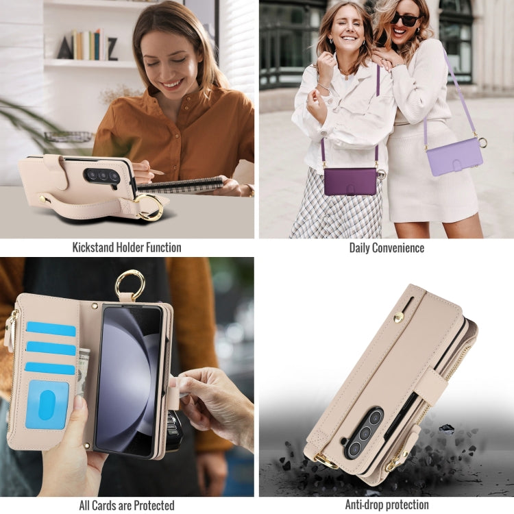 For Samsung Galaxy Z Fold6 Crossbody Ring Multifunctional Wallet Fold Leather Phone Case