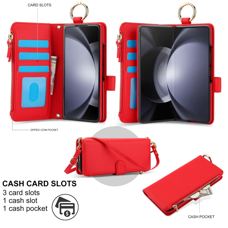 For Samsung Galaxy Z Fold6 Crossbody Ring Multifunctional Wallet Fold Leather Phone Case