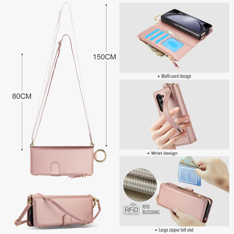 For Samsung Galaxy Z Fold6 Crossbody Ring Multifunctional Wallet Fold Leather Phone Case