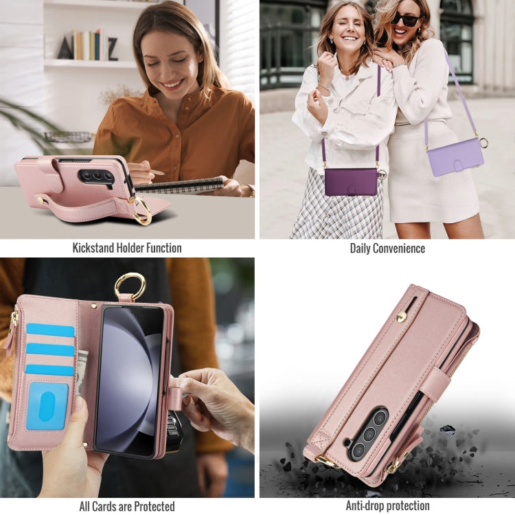 For Samsung Galaxy Z Fold6 Crossbody Ring Multifunctional Wallet Fold Leather Phone Case