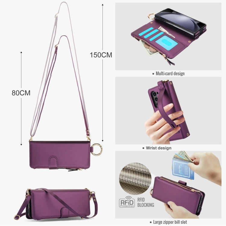 For Samsung Galaxy Z Fold6 Crossbody Ring Multifunctional Wallet Fold Leather Phone Case