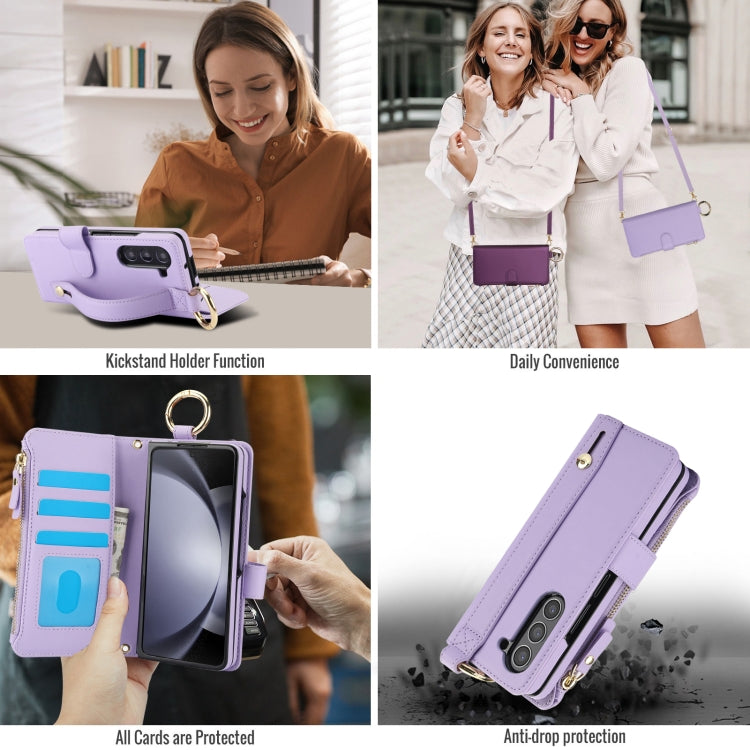 For Samsung Galaxy Z Fold6 Crossbody Ring Multifunctional Wallet Fold Leather Phone Case