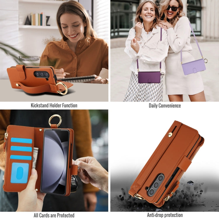 For Samsung Galaxy Z Fold6 Crossbody Ring Multifunctional Wallet Fold Leather Phone Case