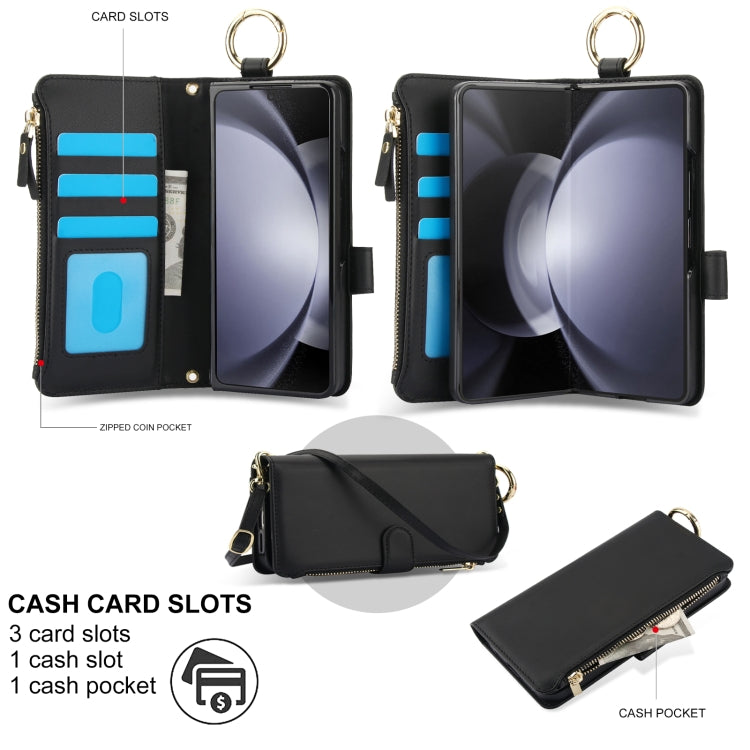 For Samsung Galaxy Z Fold5 Crossbody Ring Multifunctional Wallet Fold Leather Phone Case