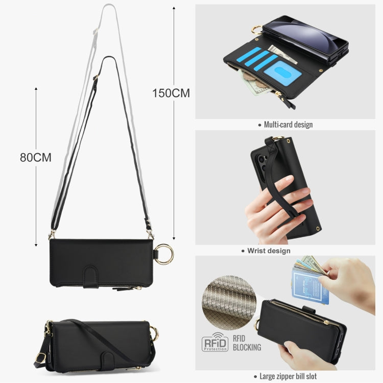 For Samsung Galaxy Z Fold5 Crossbody Ring Multifunctional Wallet Fold Leather Phone Case