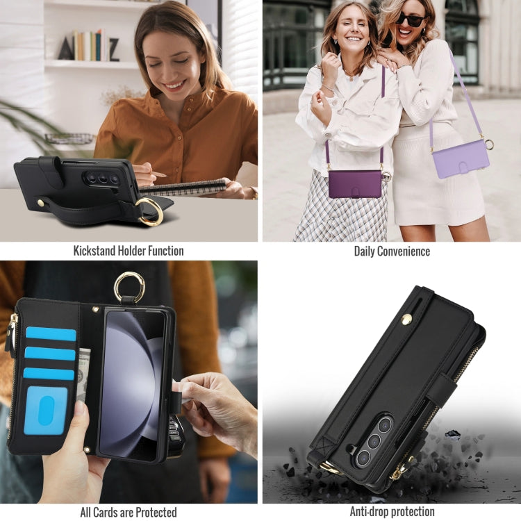For Samsung Galaxy Z Fold5 Crossbody Ring Multifunctional Wallet Fold Leather Phone Case