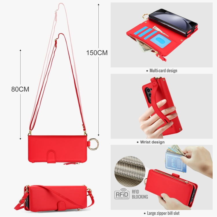 For Samsung Galaxy Z Fold5 Crossbody Ring Multifunctional Wallet Fold Leather Phone Case