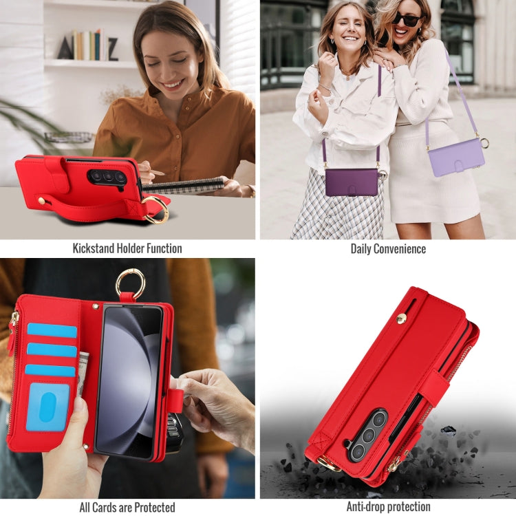 For Samsung Galaxy Z Fold5 Crossbody Ring Multifunctional Wallet Fold Leather Phone Case