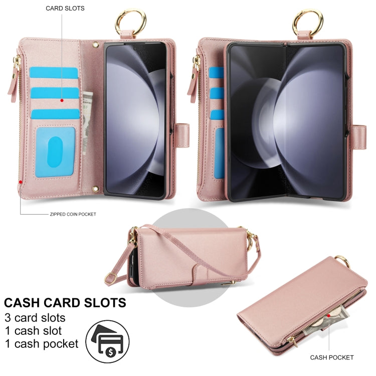 For Samsung Galaxy Z Fold5 Crossbody Ring Multifunctional Wallet Fold Leather Phone Case