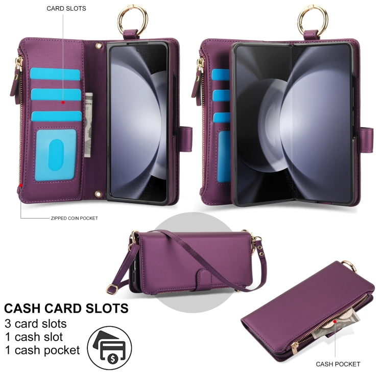 For Samsung Galaxy Z Fold5 Crossbody Ring Multifunctional Wallet Fold Leather Phone Case