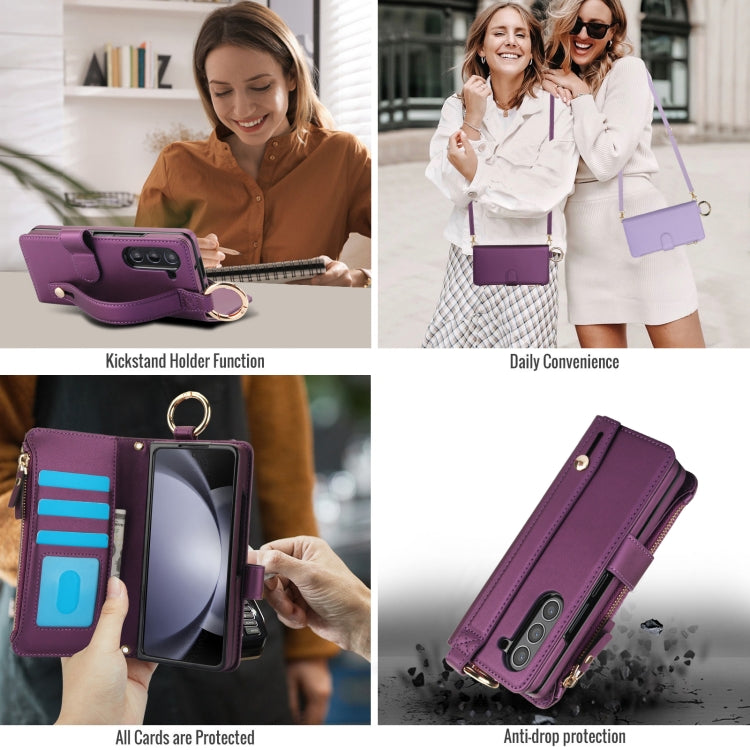 For Samsung Galaxy Z Fold5 Crossbody Ring Multifunctional Wallet Fold Leather Phone Case