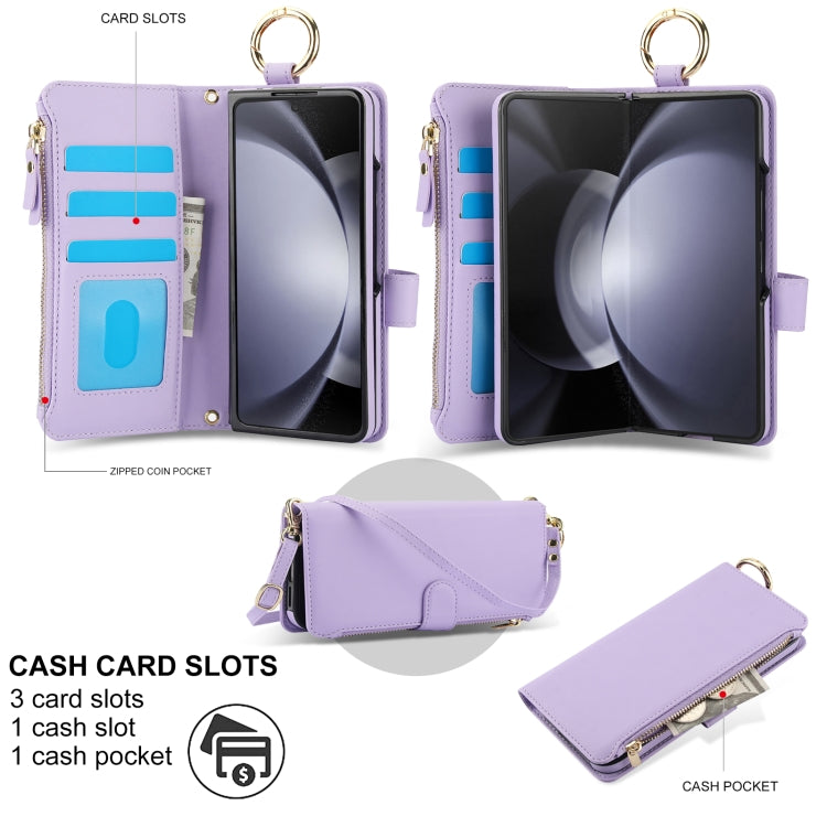 For Samsung Galaxy Z Fold5 Crossbody Ring Multifunctional Wallet Fold Leather Phone Case