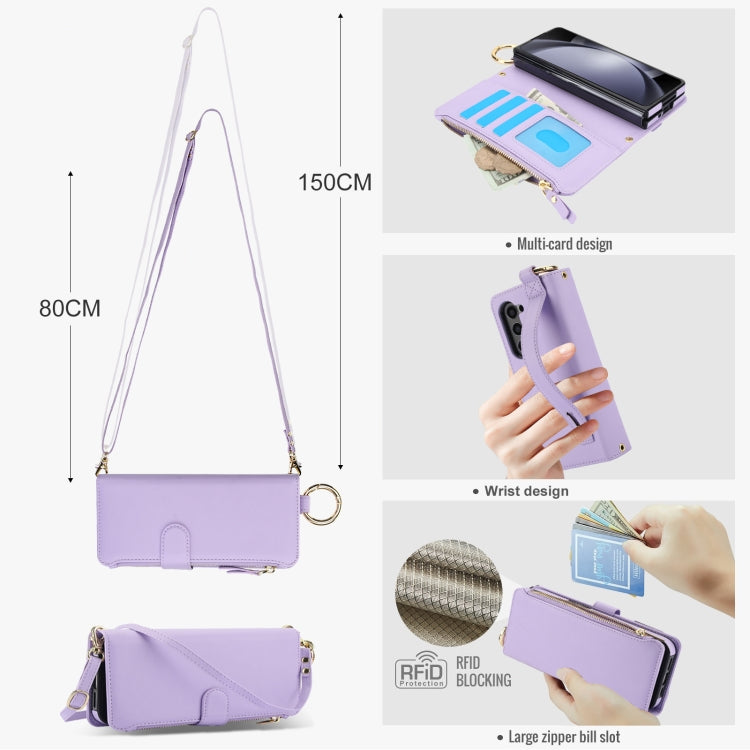 For Samsung Galaxy Z Fold5 Crossbody Ring Multifunctional Wallet Fold Leather Phone Case