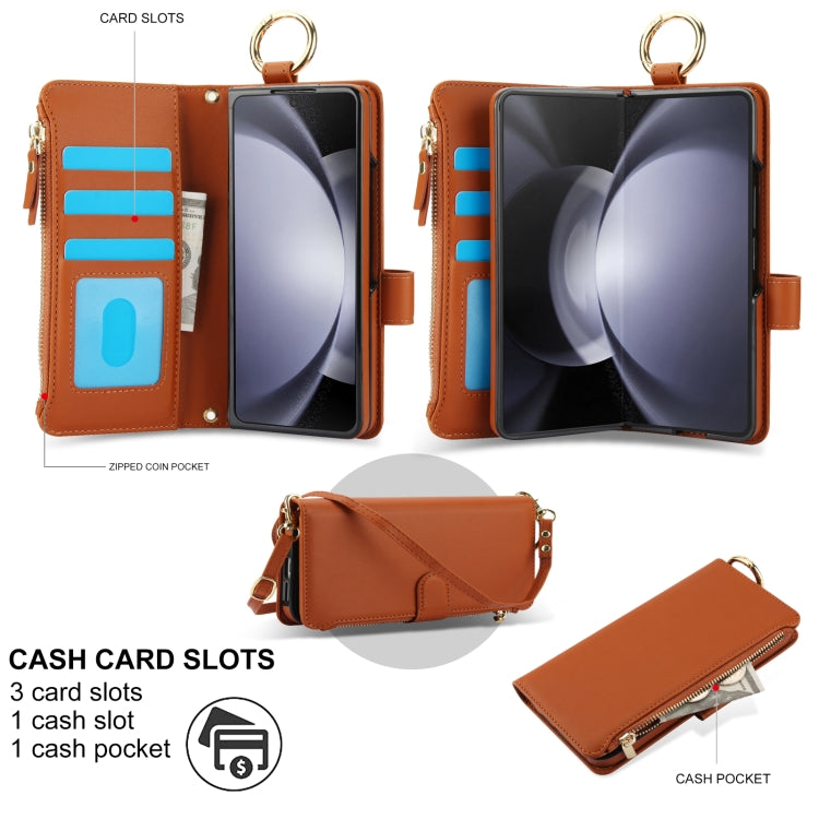 For Samsung Galaxy Z Fold5 Crossbody Ring Multifunctional Wallet Fold Leather Phone Case
