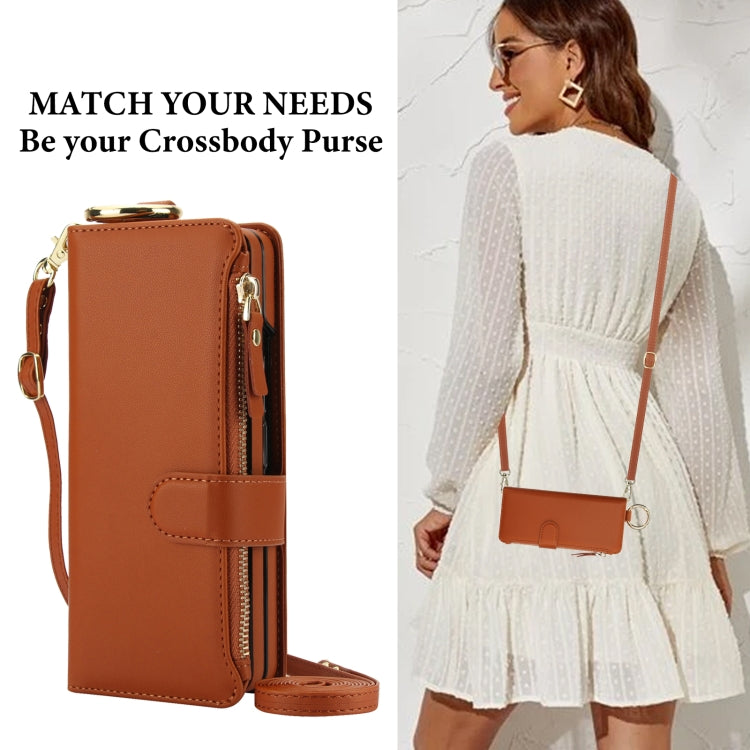 For Samsung Galaxy Z Fold5 Crossbody Ring Multifunctional Wallet Fold Leather Phone Case