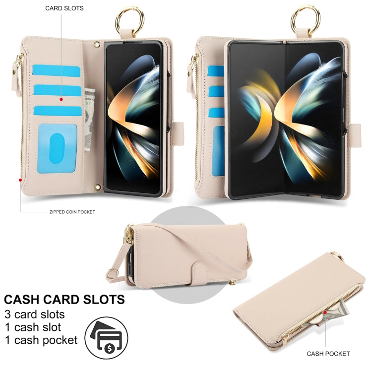 For Samsung Galaxy Z Fold4 Crossbody Ring Multifunctional Wallet Fold Leather Phone Case