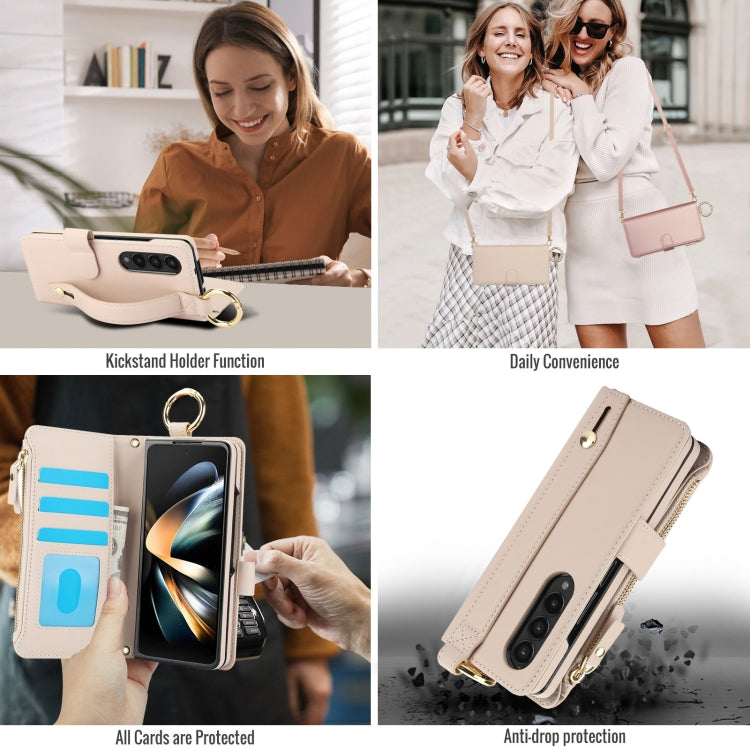 For Samsung Galaxy Z Fold4 Crossbody Ring Multifunctional Wallet Fold Leather Phone Case