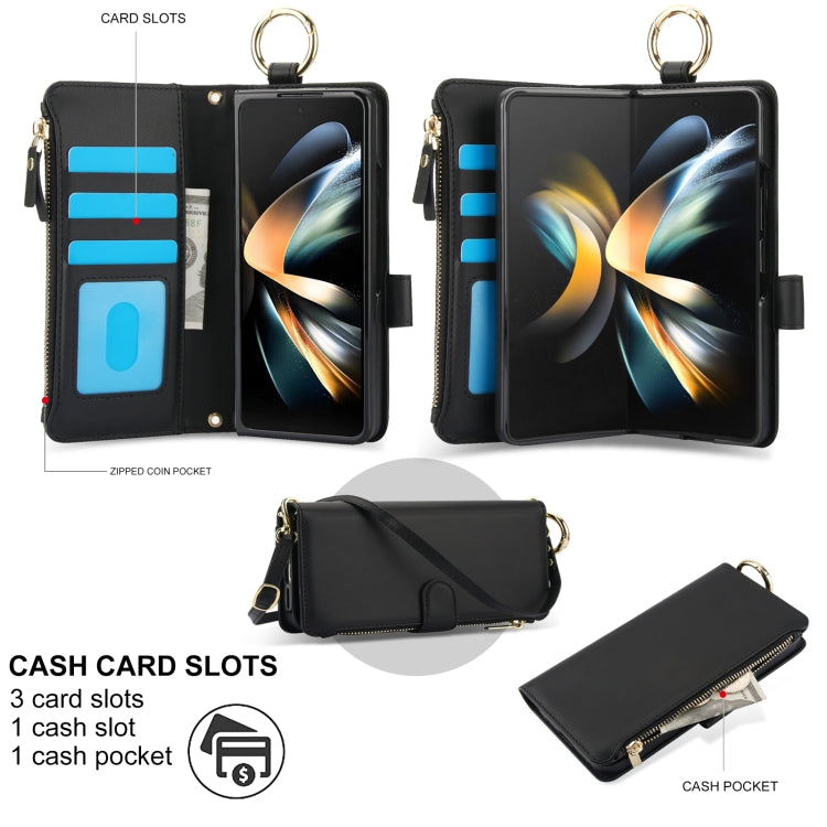 For Samsung Galaxy Z Fold4 Crossbody Ring Multifunctional Wallet Fold Leather Phone Case