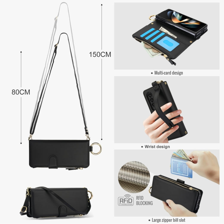 For Samsung Galaxy Z Fold4 Crossbody Ring Multifunctional Wallet Fold Leather Phone Case