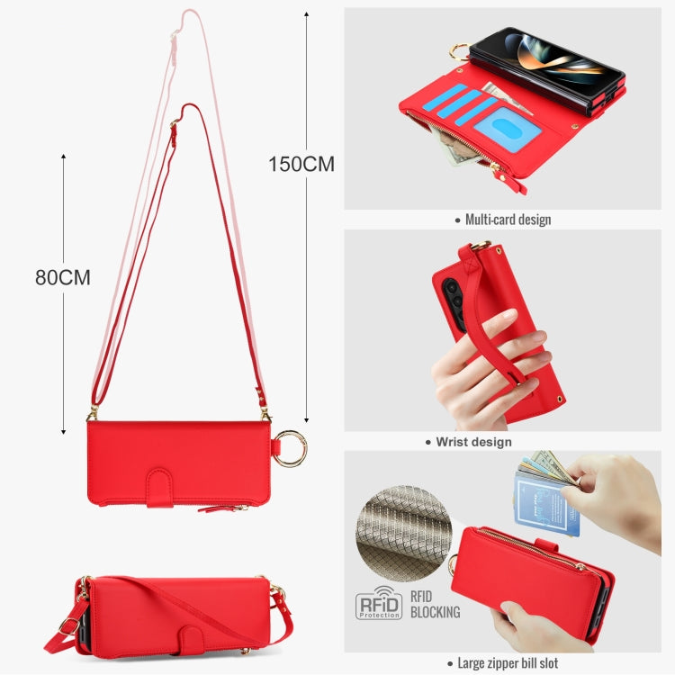 For Samsung Galaxy Z Fold4 Crossbody Ring Multifunctional Wallet Fold Leather Phone Case