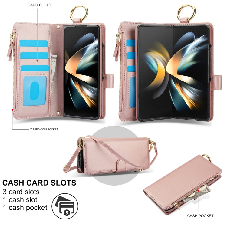 For Samsung Galaxy Z Fold4 Crossbody Ring Multifunctional Wallet Fold Leather Phone Case