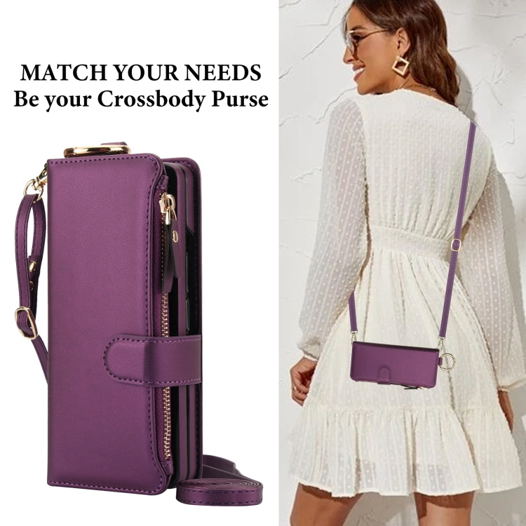 For Samsung Galaxy Z Fold4 Crossbody Ring Multifunctional Wallet Fold Leather Phone Case
