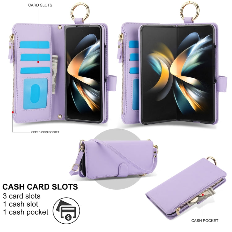 For Samsung Galaxy Z Fold4 Crossbody Ring Multifunctional Wallet Fold Leather Phone Case